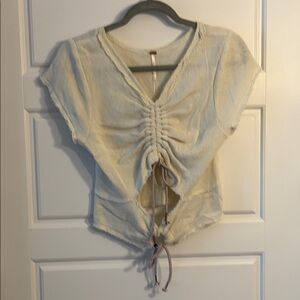 Free People Cream Ruched Cap Sleeve Crop Top